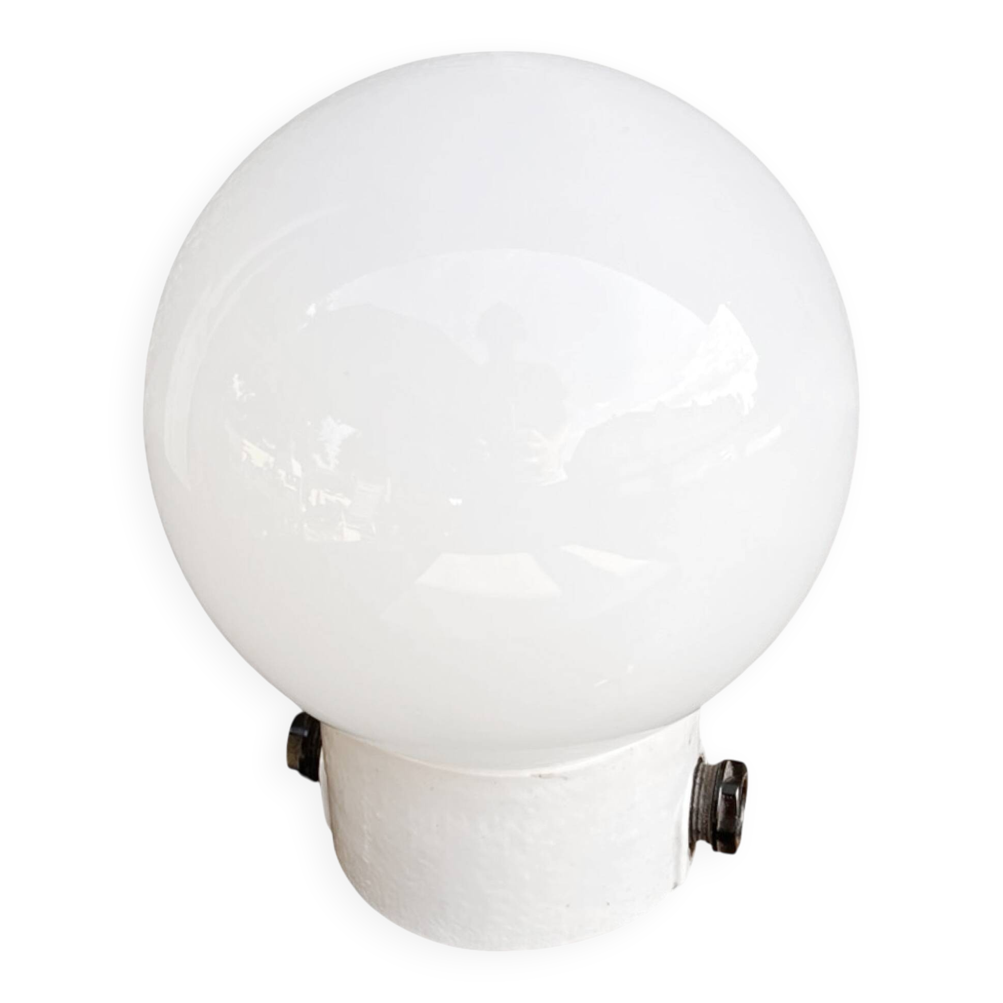 Industrial wall lamp, white, glass, foton, poland, 1960s.