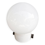 Industrial wall lamp, white, glass, foton, poland, 1960s.