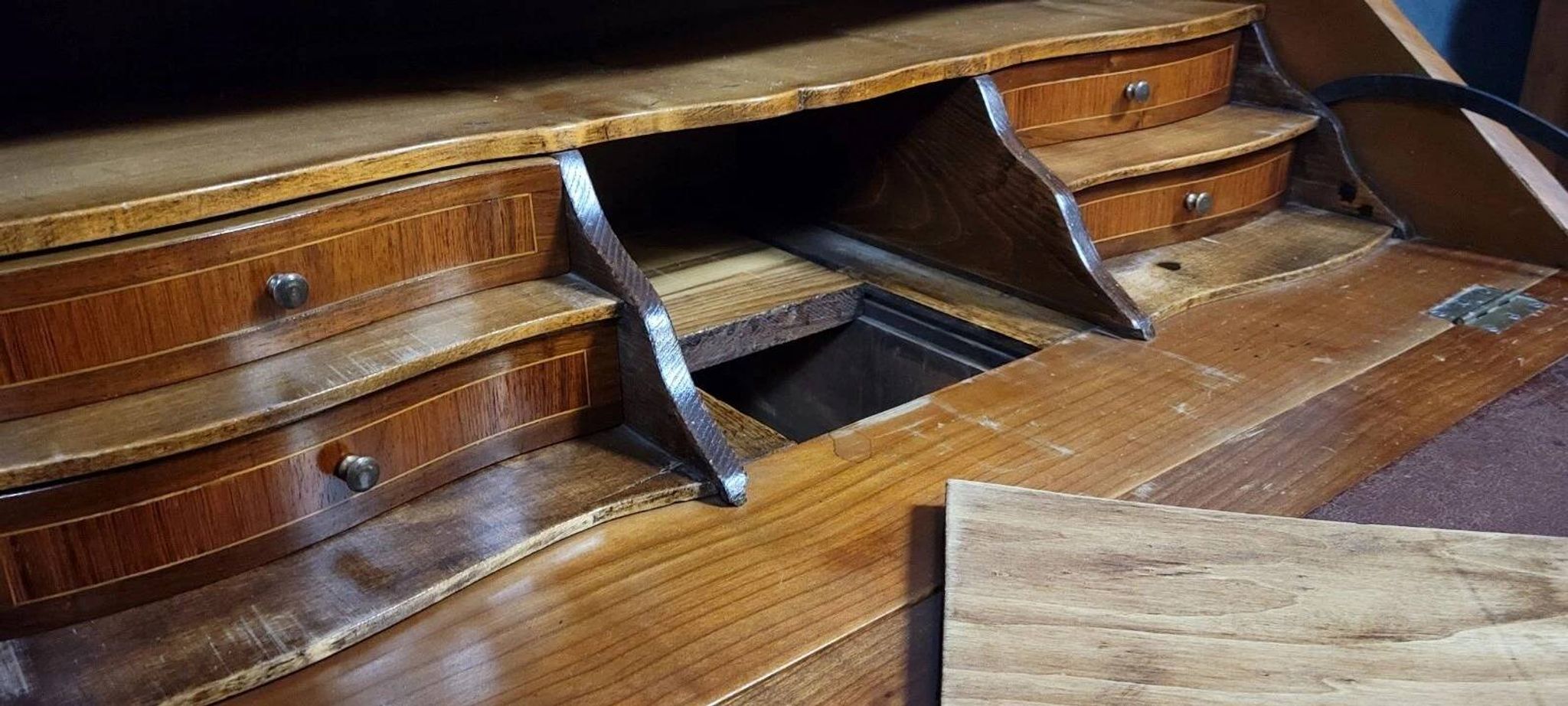 Louis XV period curved secretary desk in marquetry, circa 1750