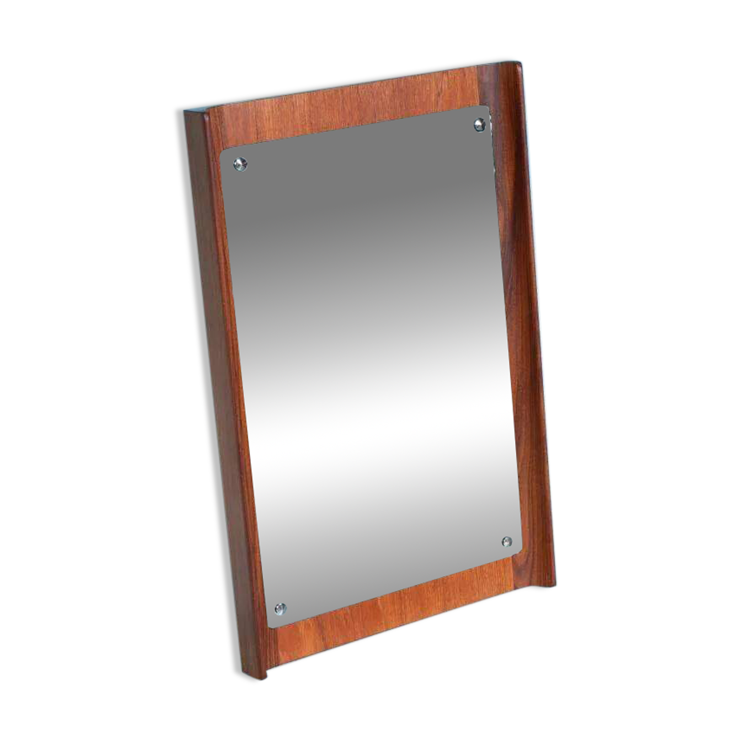 Minimalist Scandinavian mirror in teak with a vintage design.