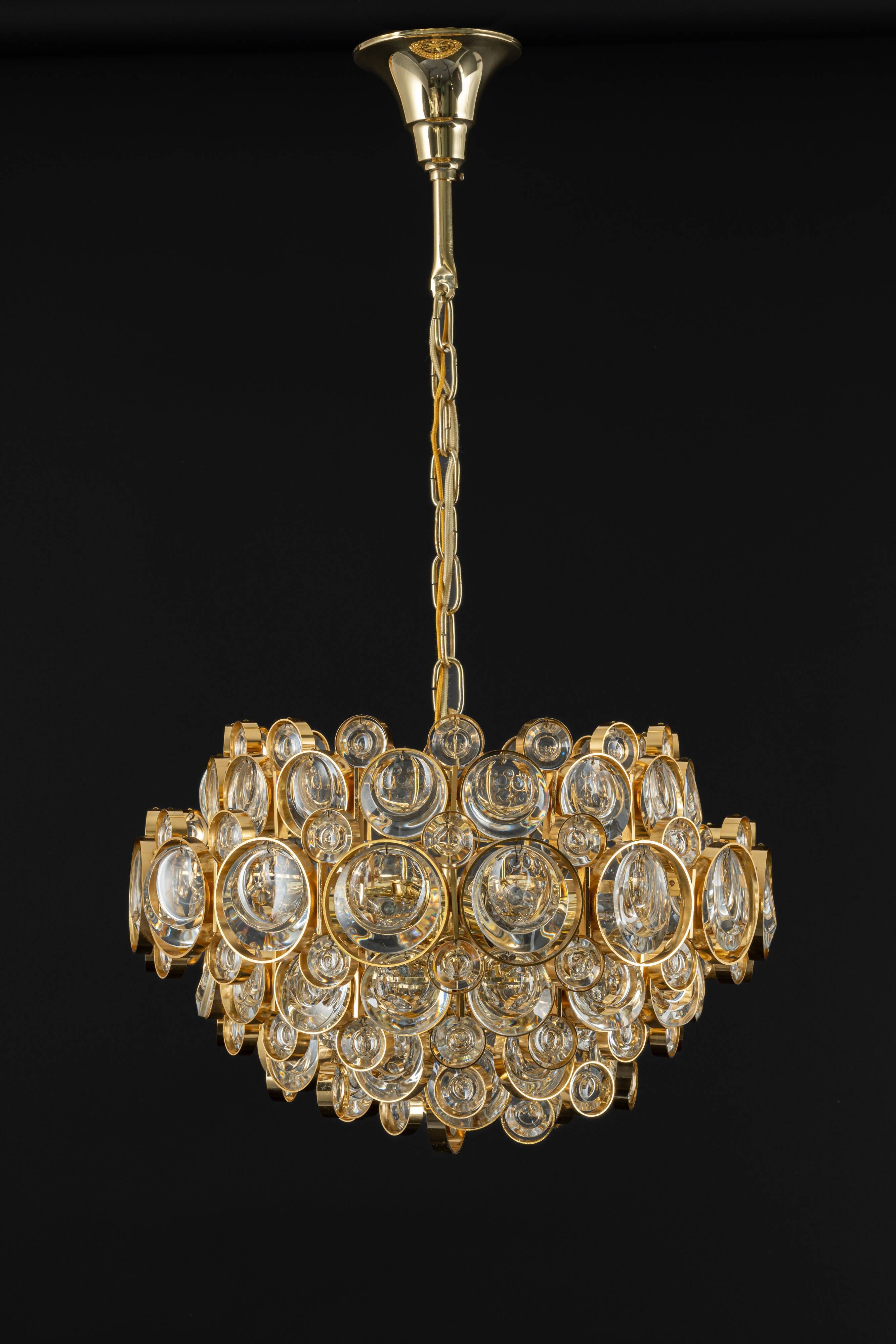 Gilt brass chandelier, design by Palwa, Germany, 1970s