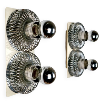 Pair of double spring wall lights by Philippe Rogier for Oxar, France, 1970s