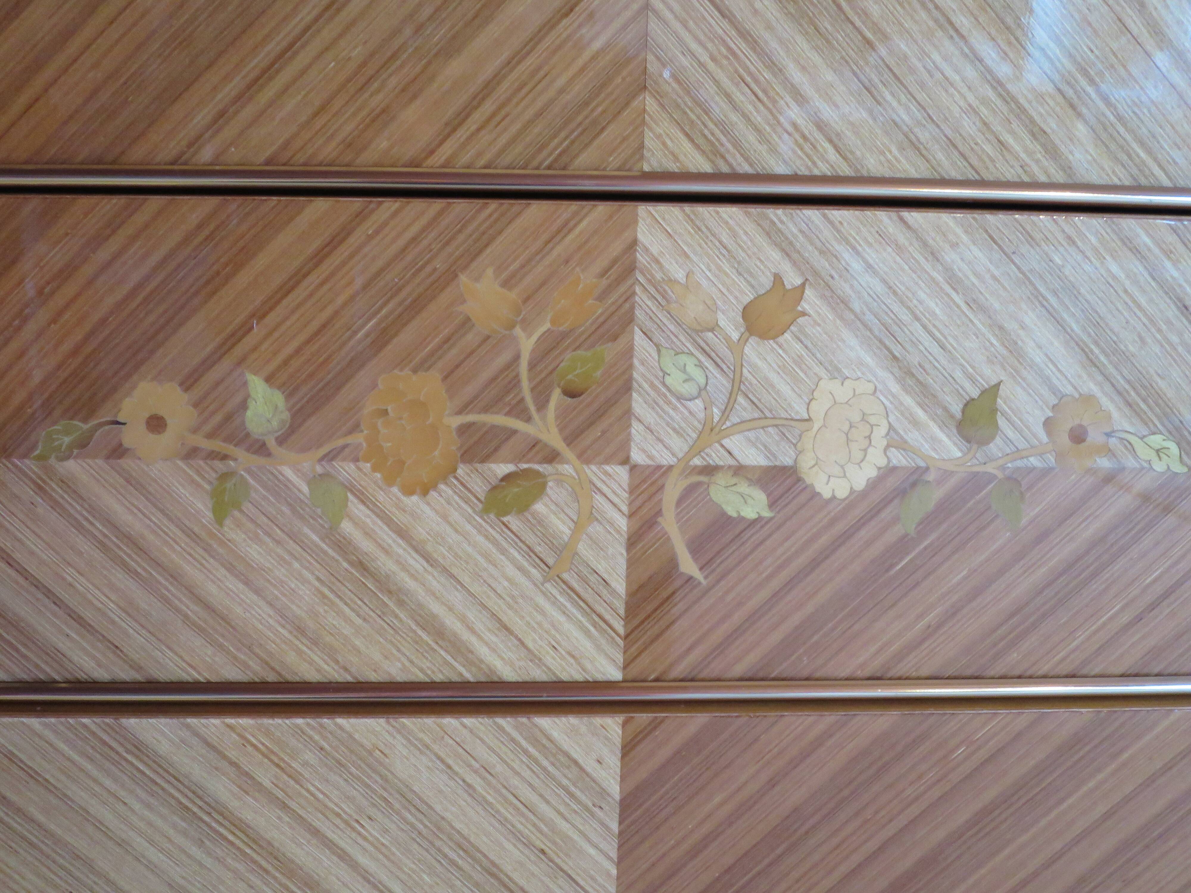 3-drawer chest of drawers - 60s - vintage - marquetry effect - spinning top feet