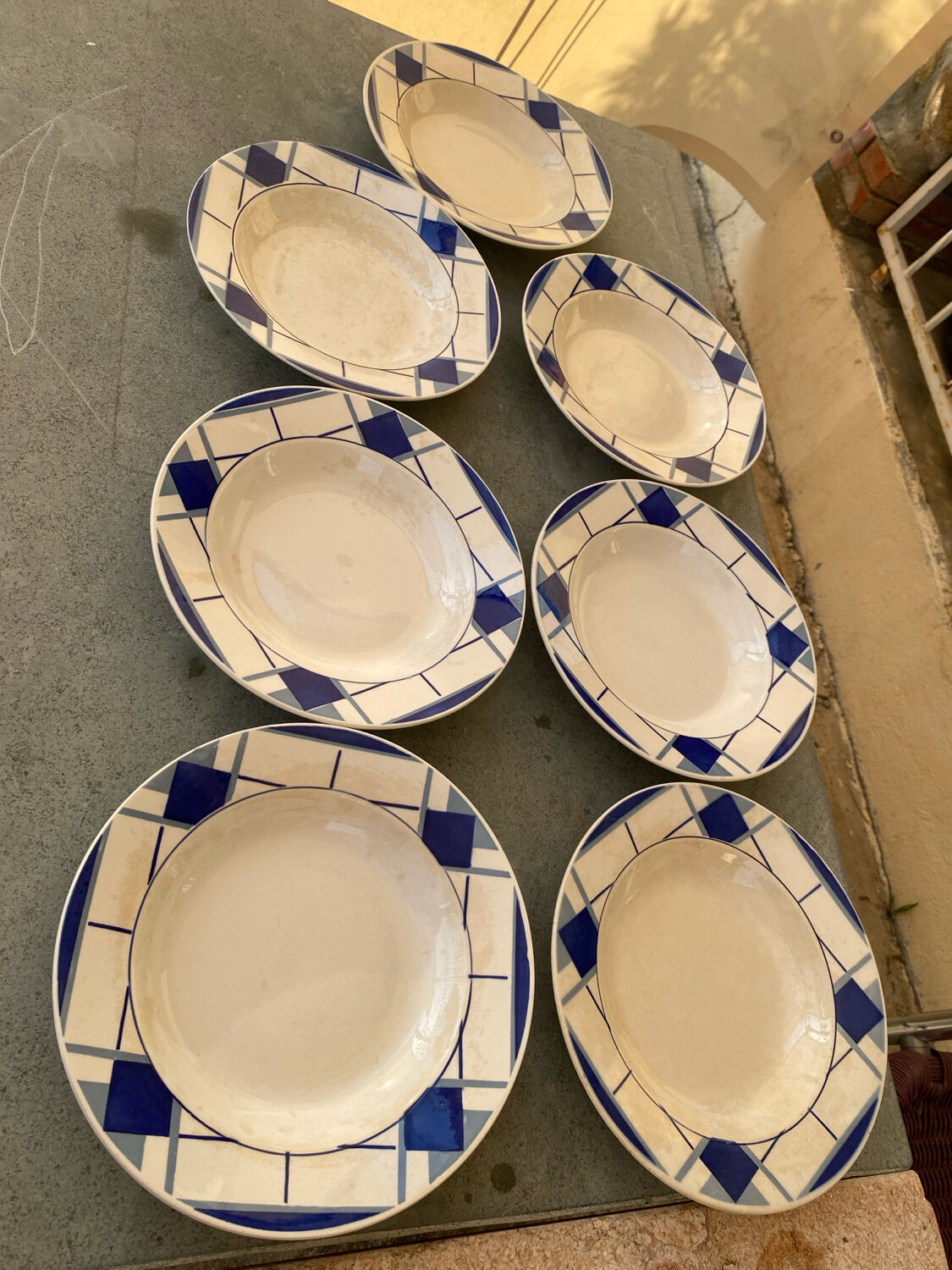 Many faience plates from Digoin Sarguemines, model Efel.