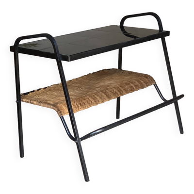 Table basse métal et rotin