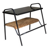 Table basse métal et rotin
