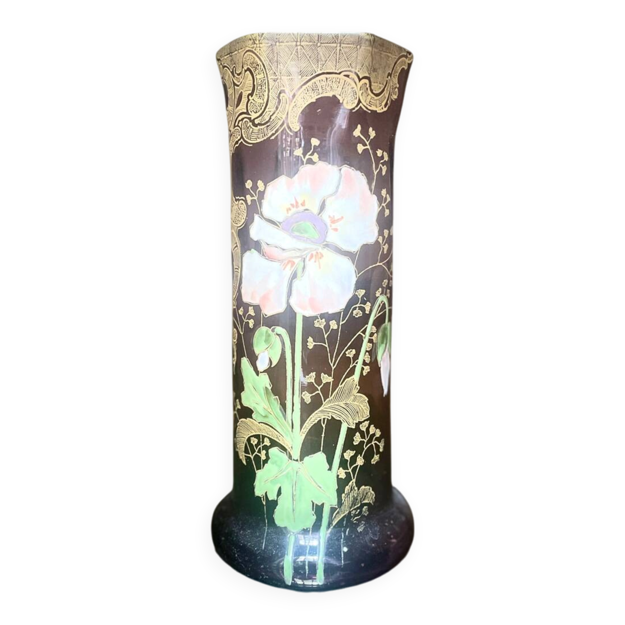 Art Nouveau vase, enamelled and gilded glass with floral decoration – Legras style