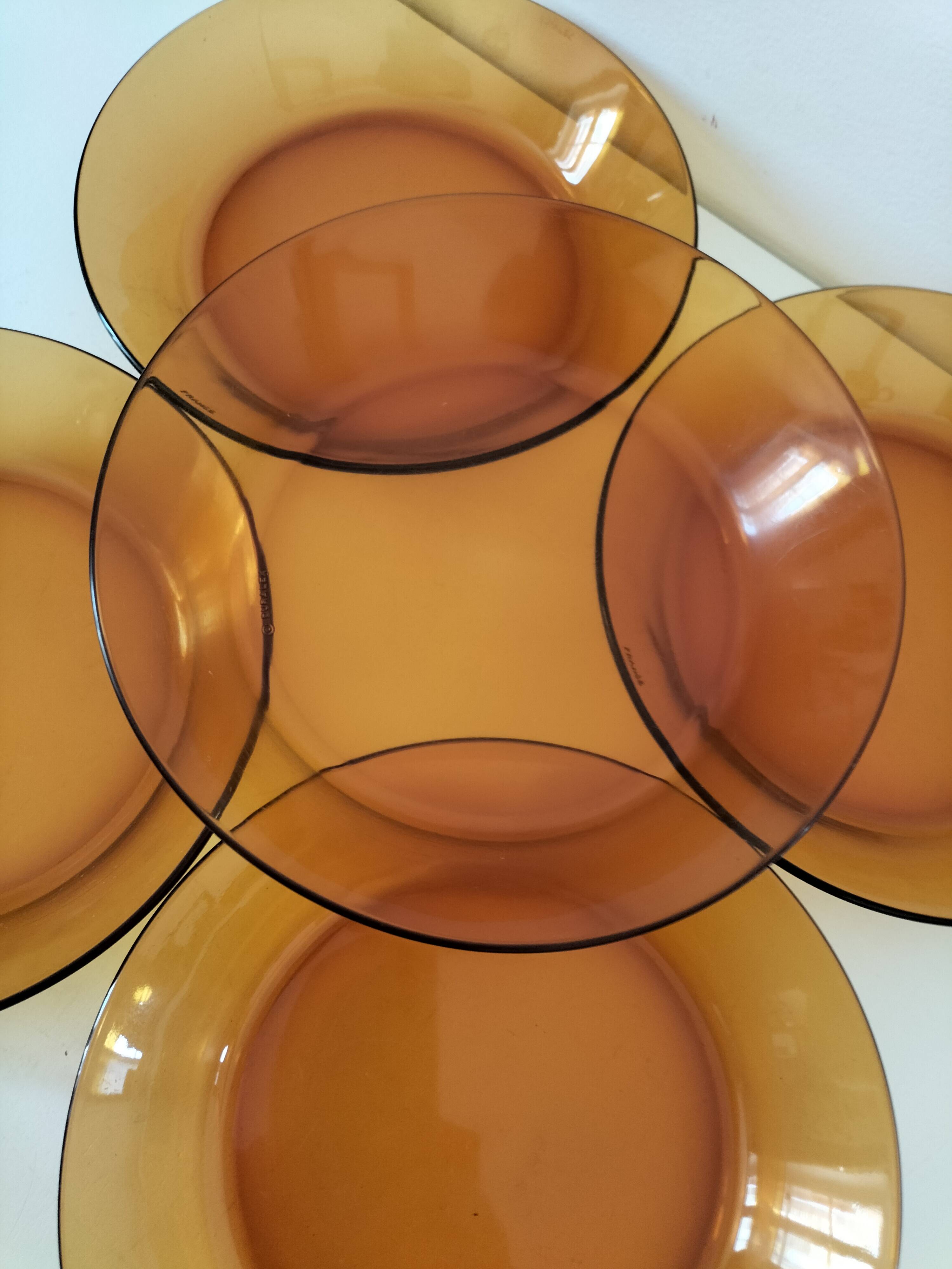 7 deep plates Duralex amber glass