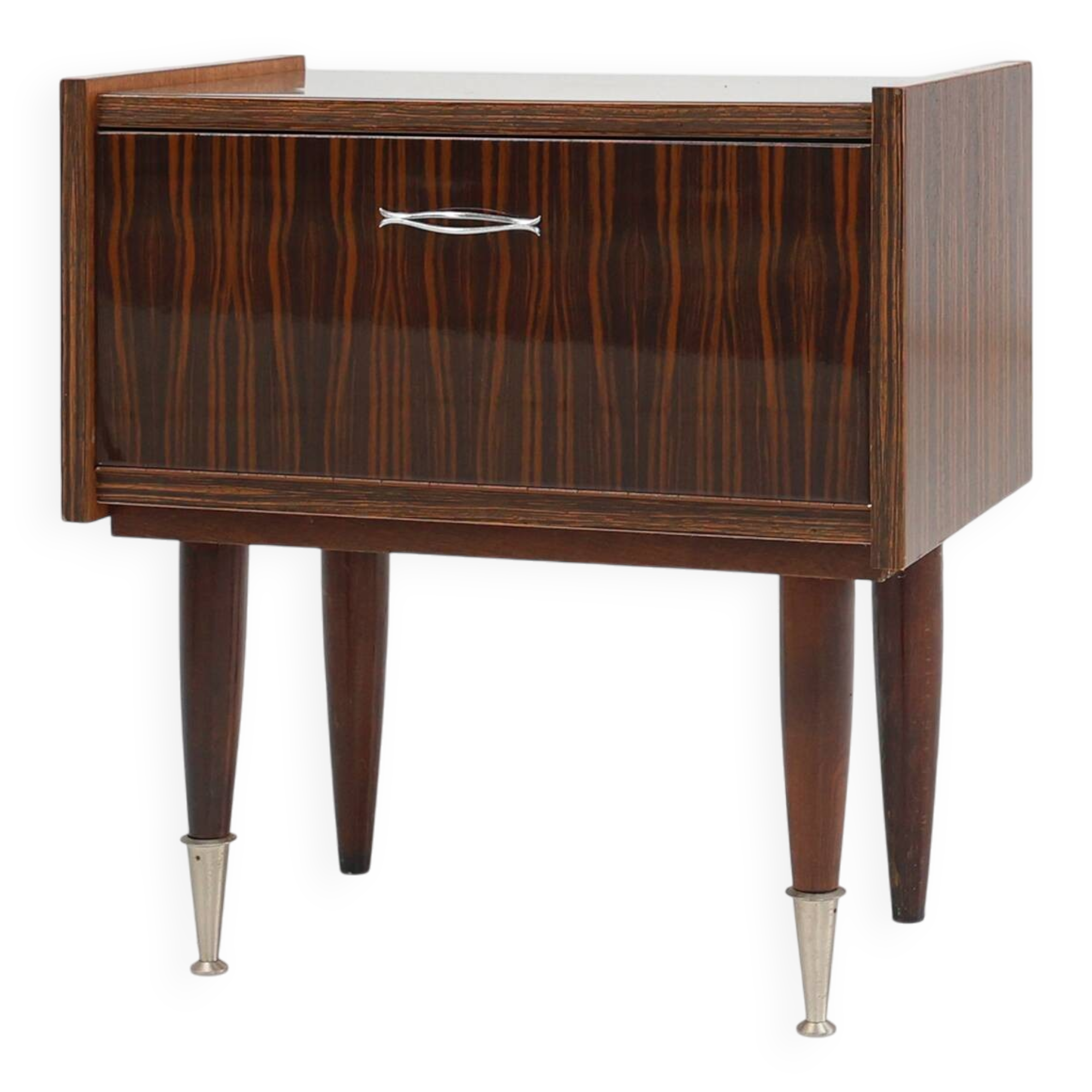 Vintage nightstand in wood with chrome details, Belgium 1960s