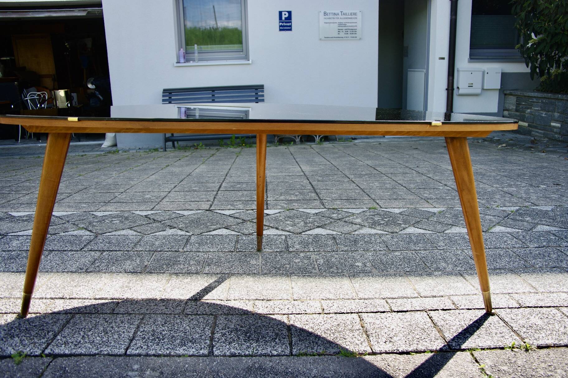 Vintage coffee table in black opaline beech in organic shape 1950