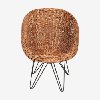 A Rattan Children Chair with Hairpin legs, Netherlands - 1950's