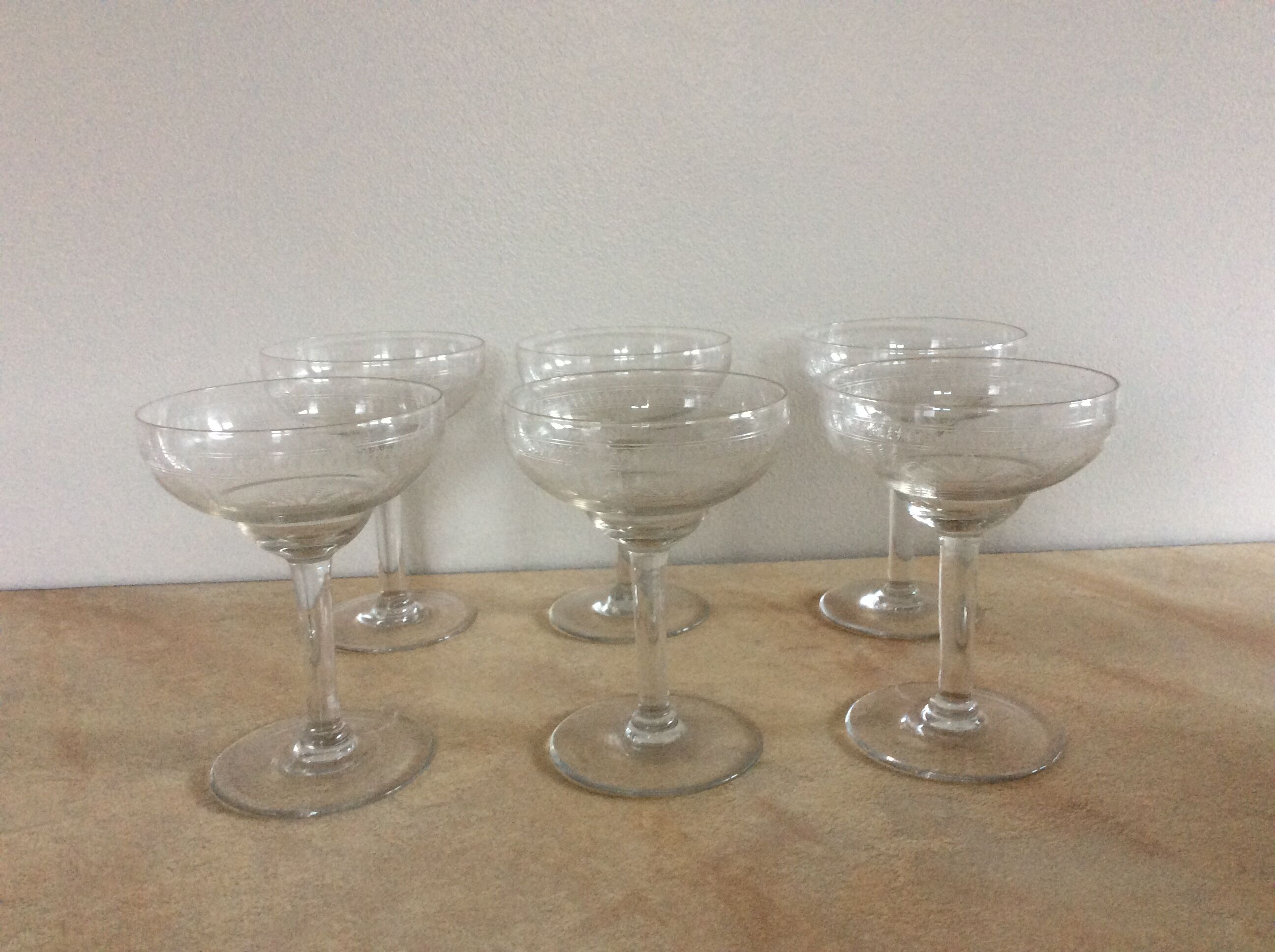 6 old champagne glasses