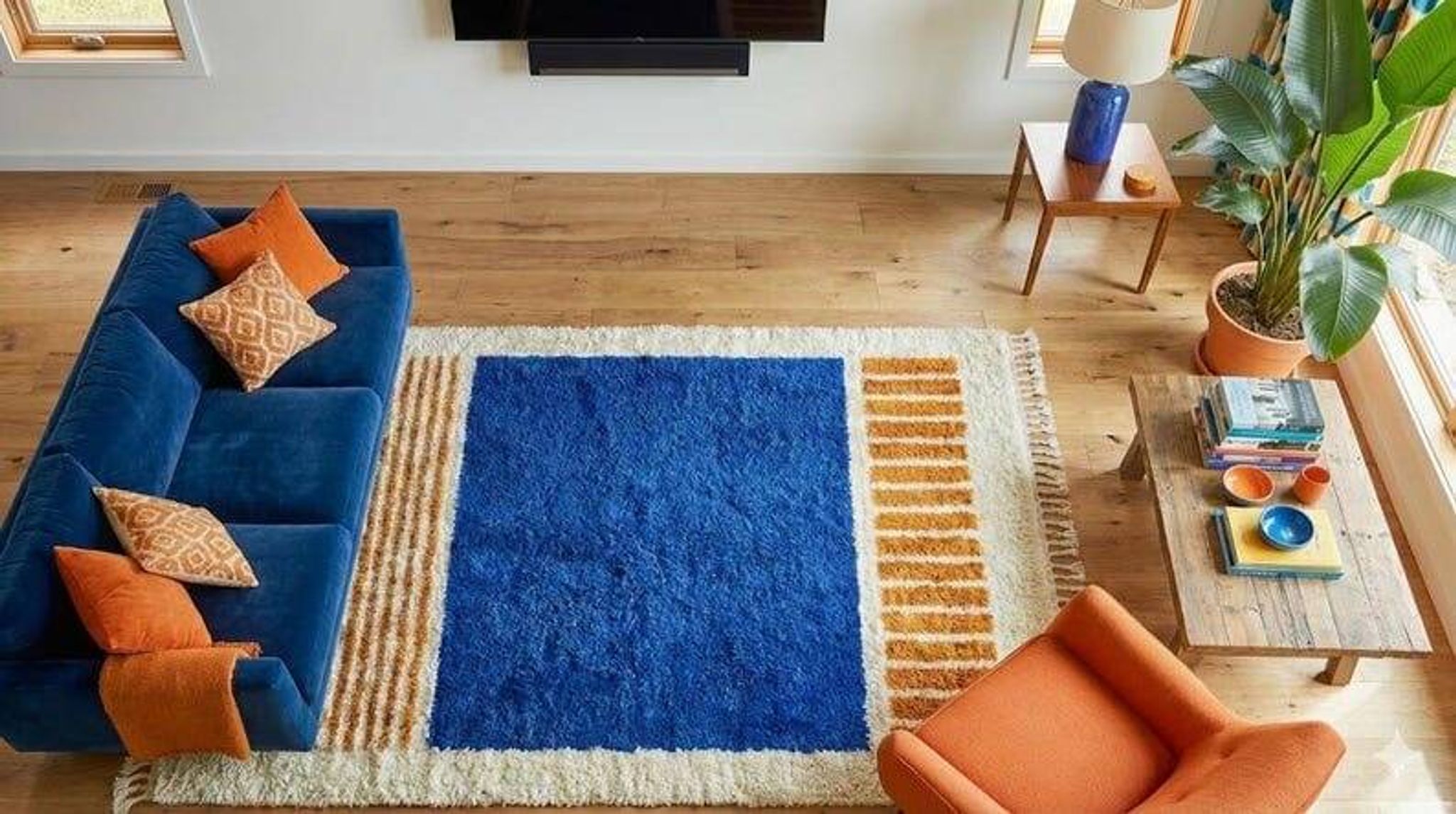 Tapis traditionnel en laine pure fait main à motifs colorés