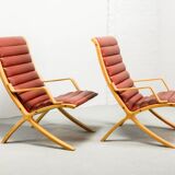 Padded Red Leather High Back AX Lounge Chairs by Hvidt and Molgaard Nielsen