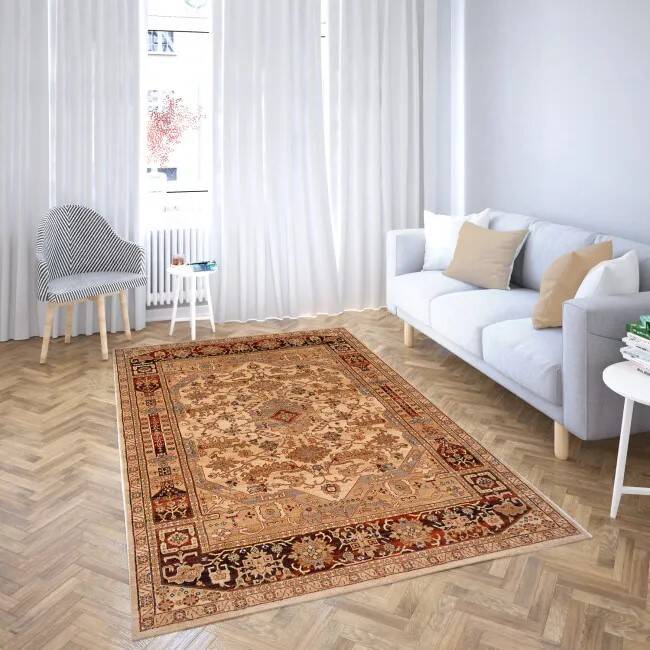 Traditional beige and black oriental rug