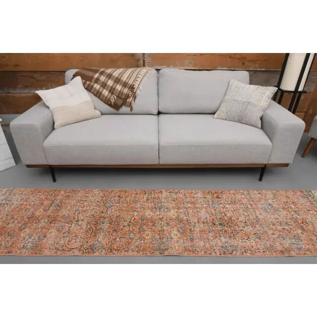 1970s Turkish Hand-Knotted Wool Cotton Orange Runner Rug 60x293