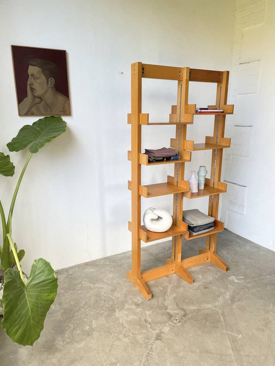 Bookcase on solid beech legs from the 80s