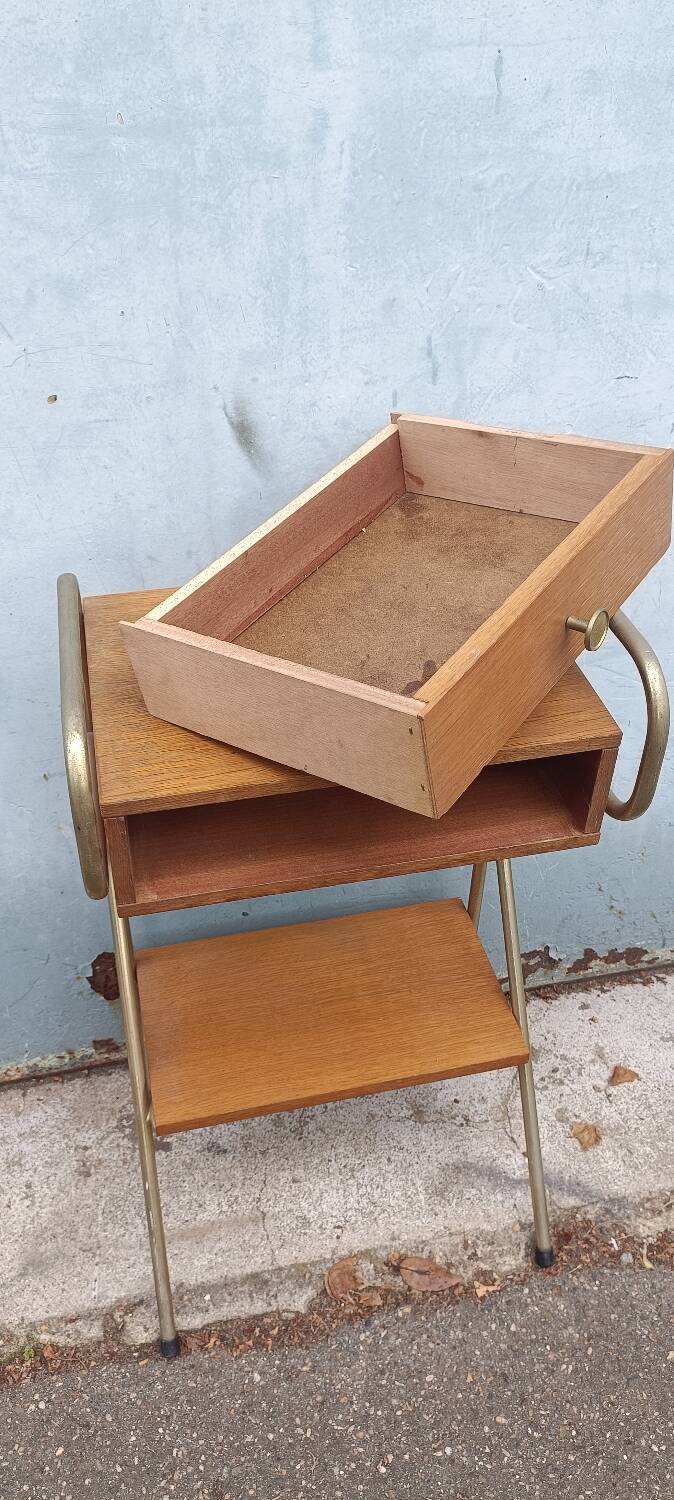 Table chevet vintage métal bois