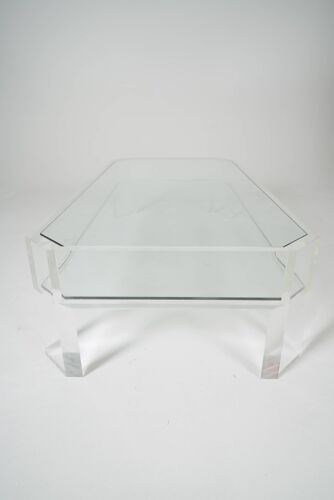 Table basse en verre et plexiglas 1970s