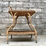 Rolling dessert in woven wicker bamboo rattan with 1950 bottle holder