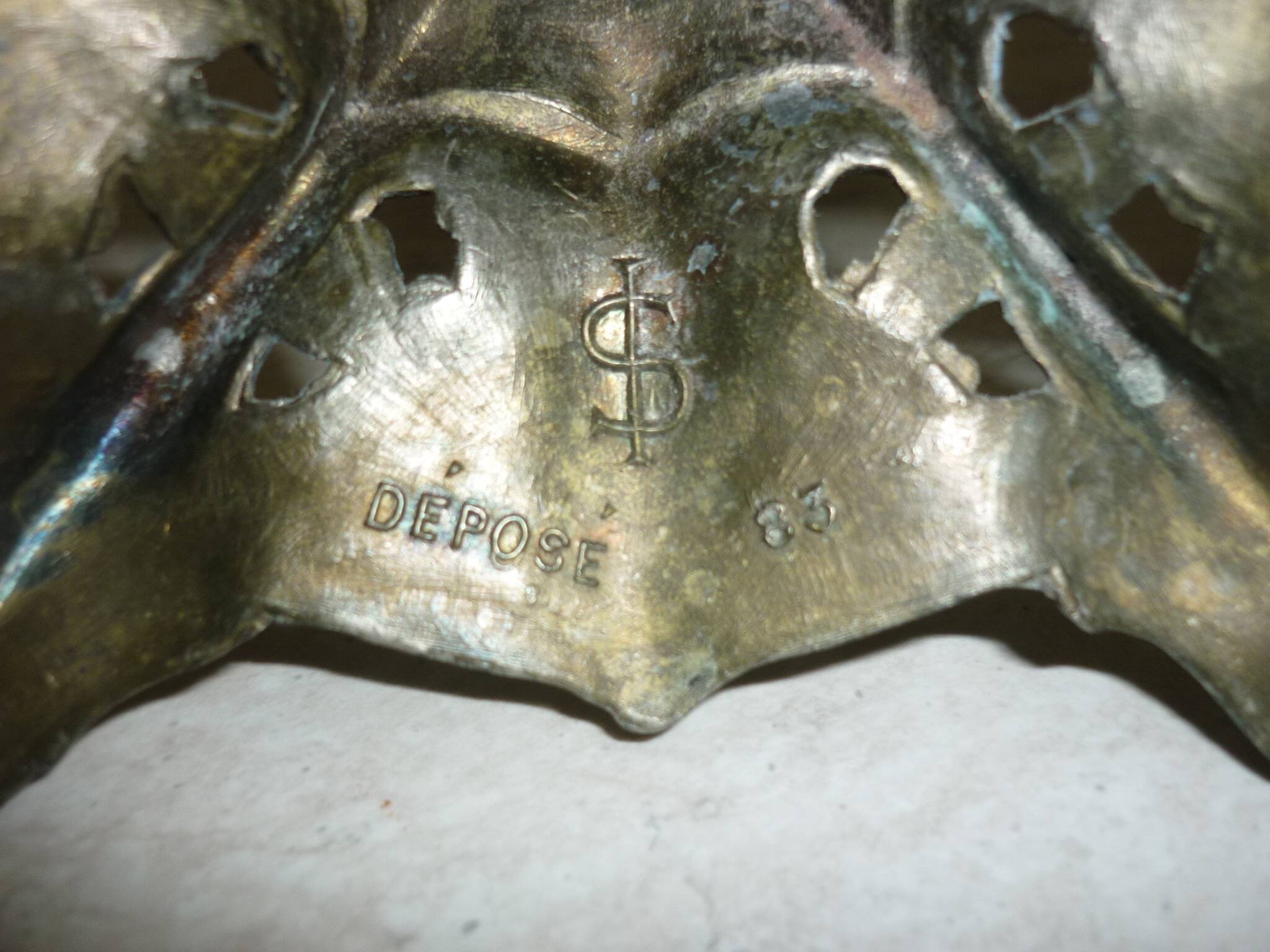 Painted oil lamp vase on pewter stand from the 19th century