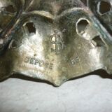 Painted oil lamp vase on pewter stand from the 19th century