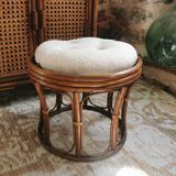 Dark rattan pouf stool with loop cushion