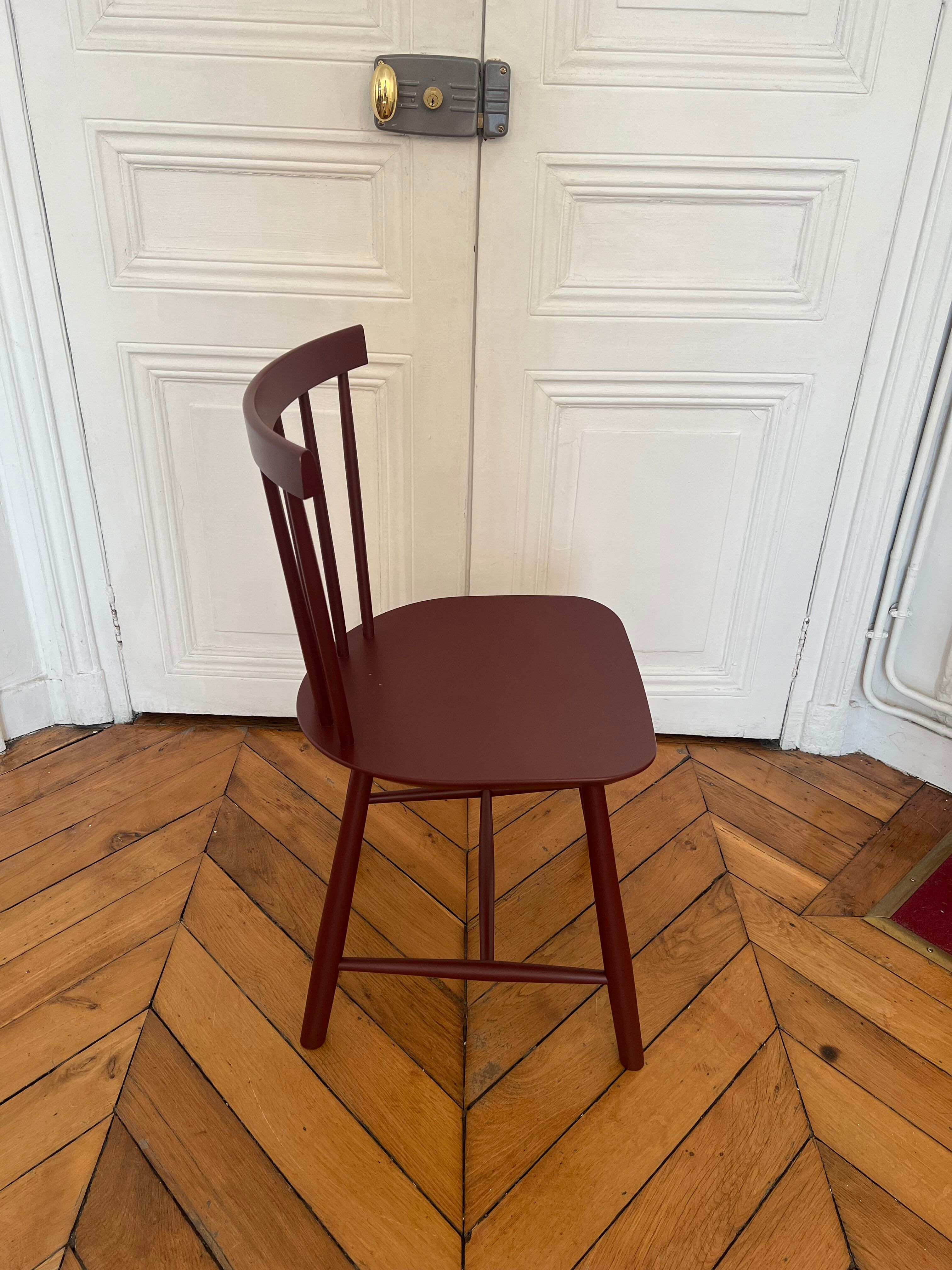 Wooden chair, FDB Mobler J46 burgundy