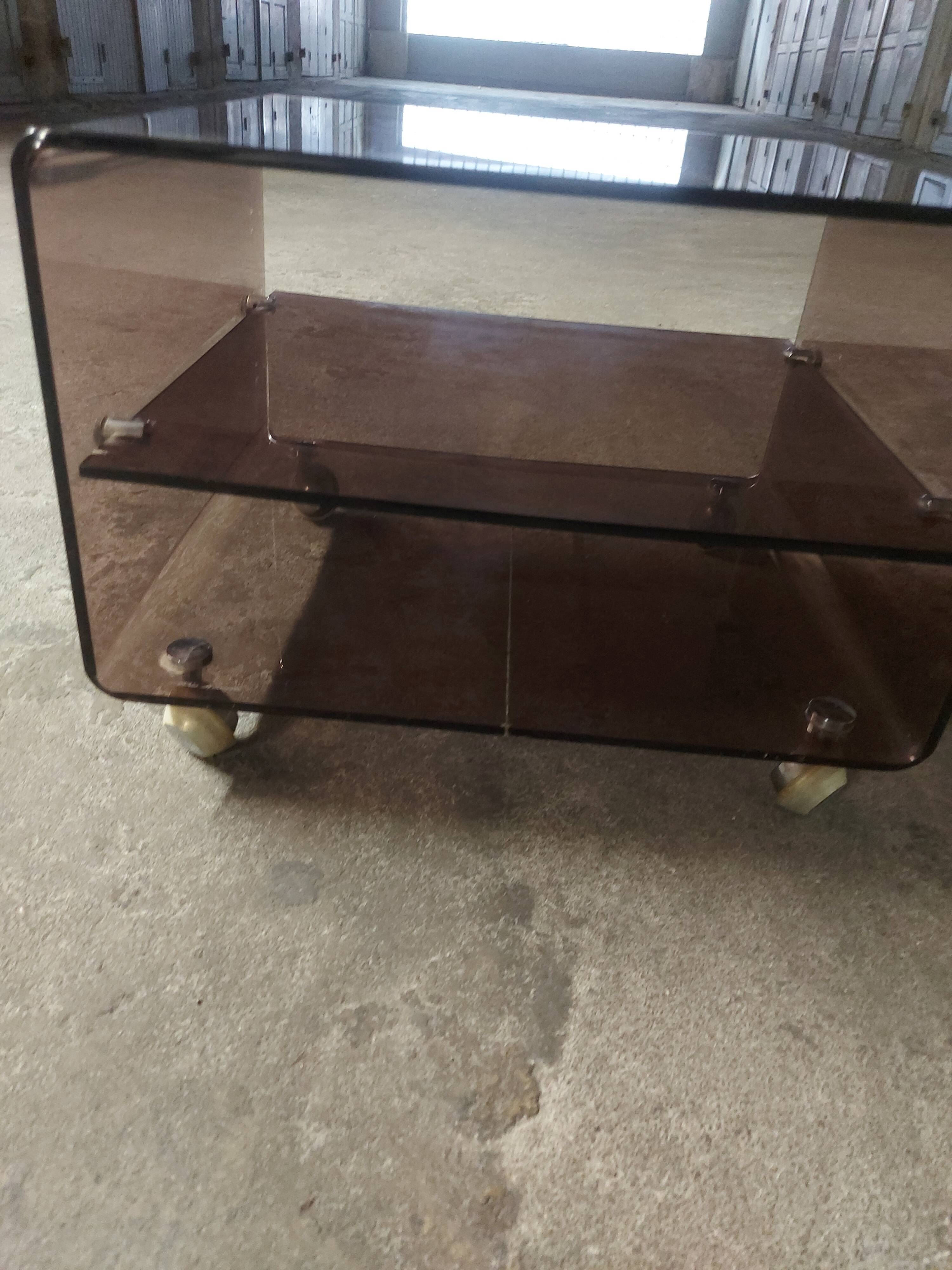 Plexiglas table on wheels, Eric Maville production