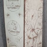 Two-leaf screen depicting a historical figure and symbols