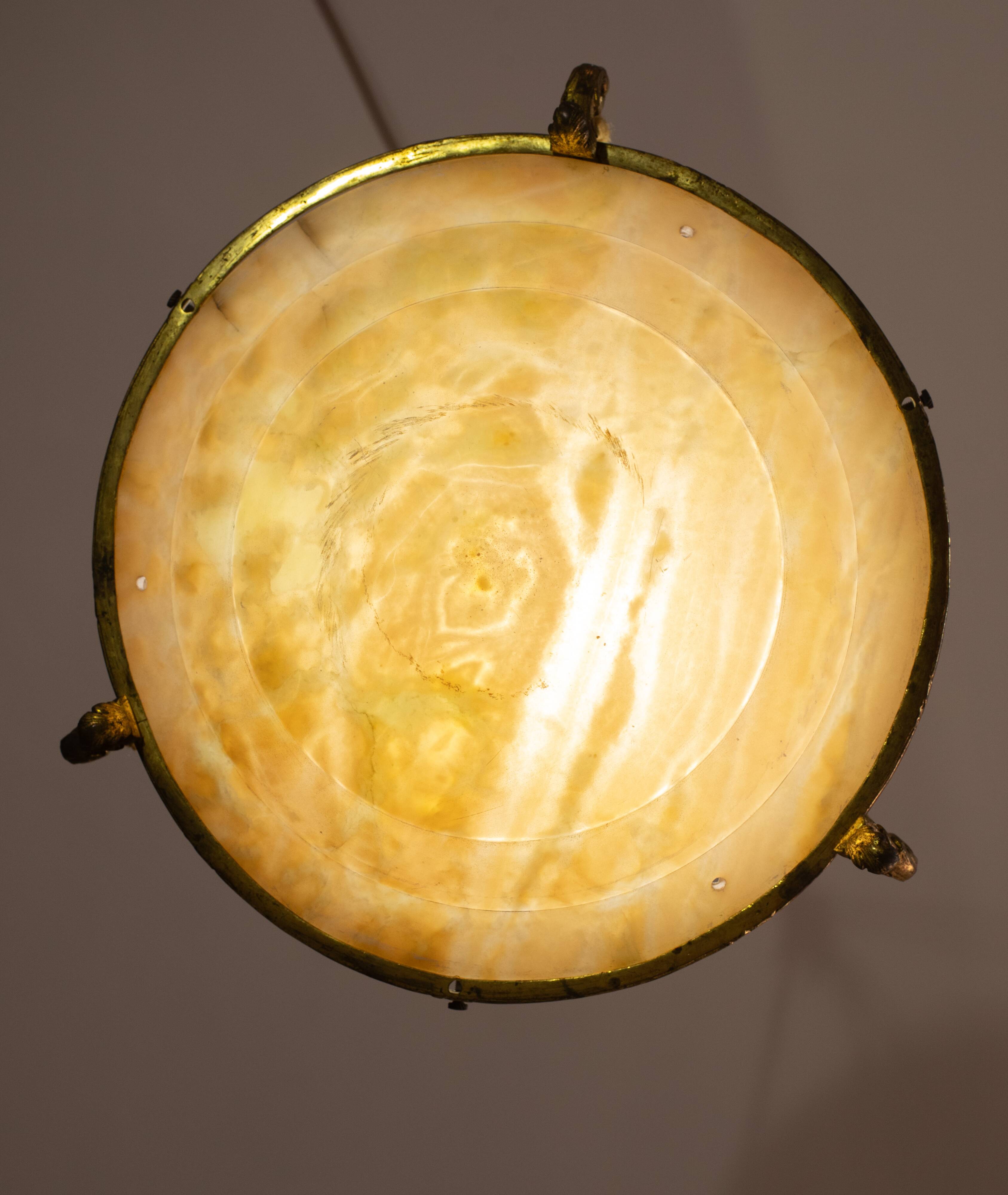 Antique Liberty Alabaster Candlestick, Brass Structure 1940s