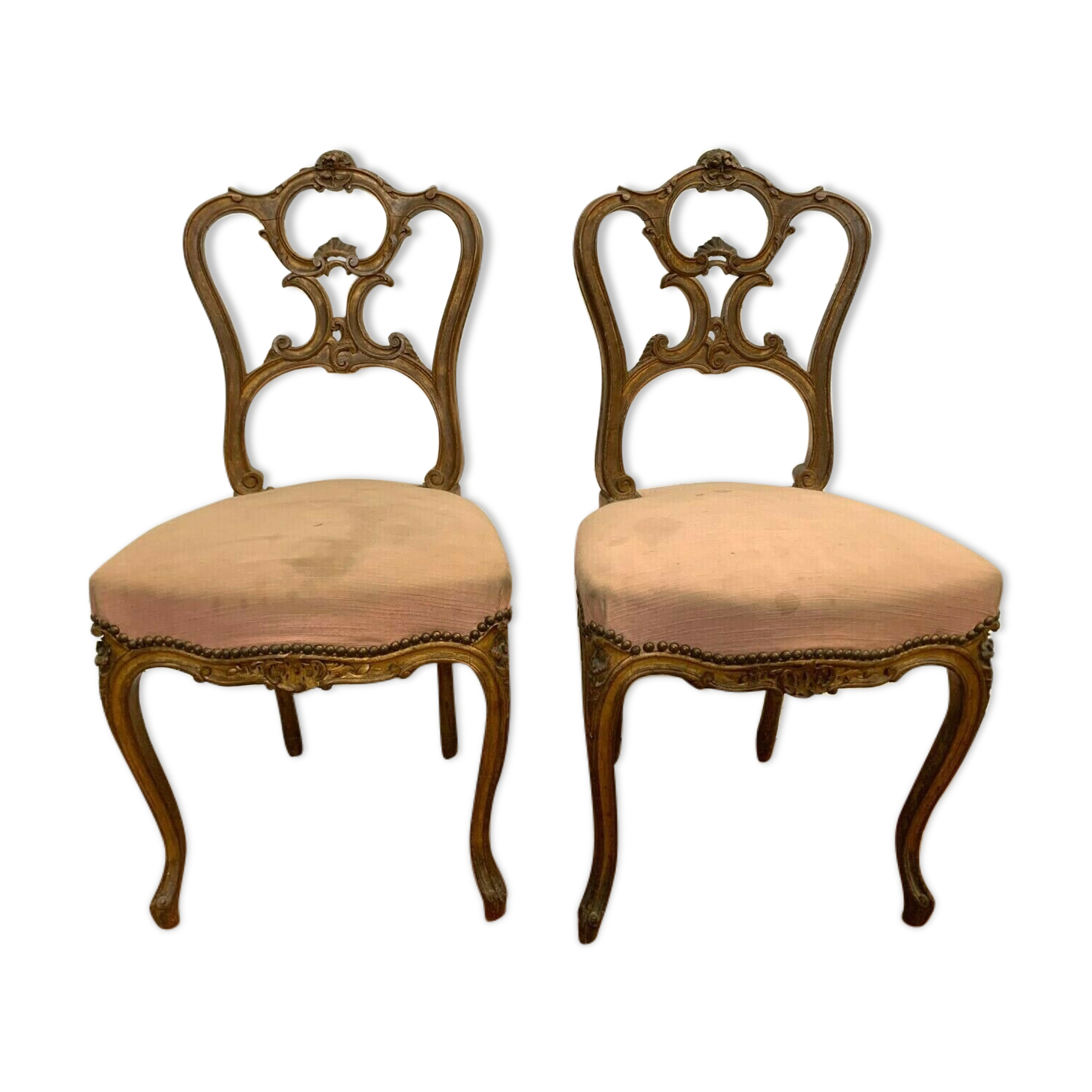 Pair of Louis XV style chairs in 20th century carved walnut
