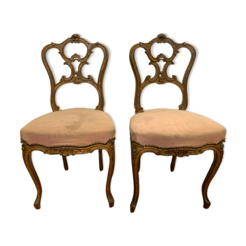 Pair of Louis XV style chairs in 20th century carved walnut