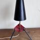 1950s modernist tripod lamp made of sheet metal and brass.