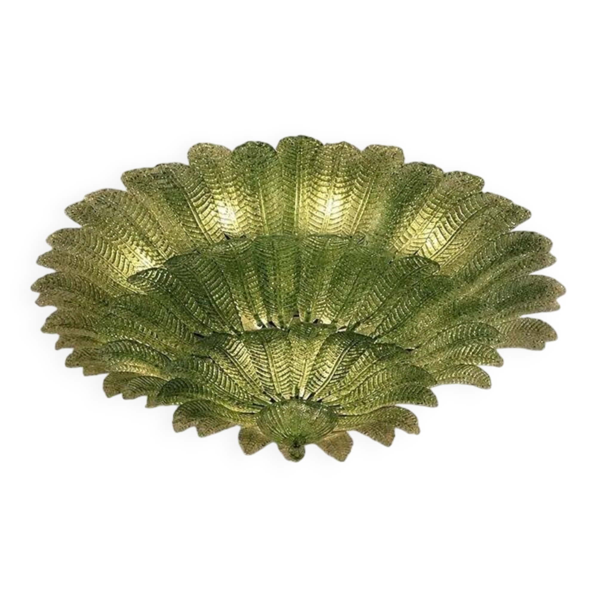 Monumental Imperial Luxury Venetian Green ” Leaves Graniglia” Murano Glass
