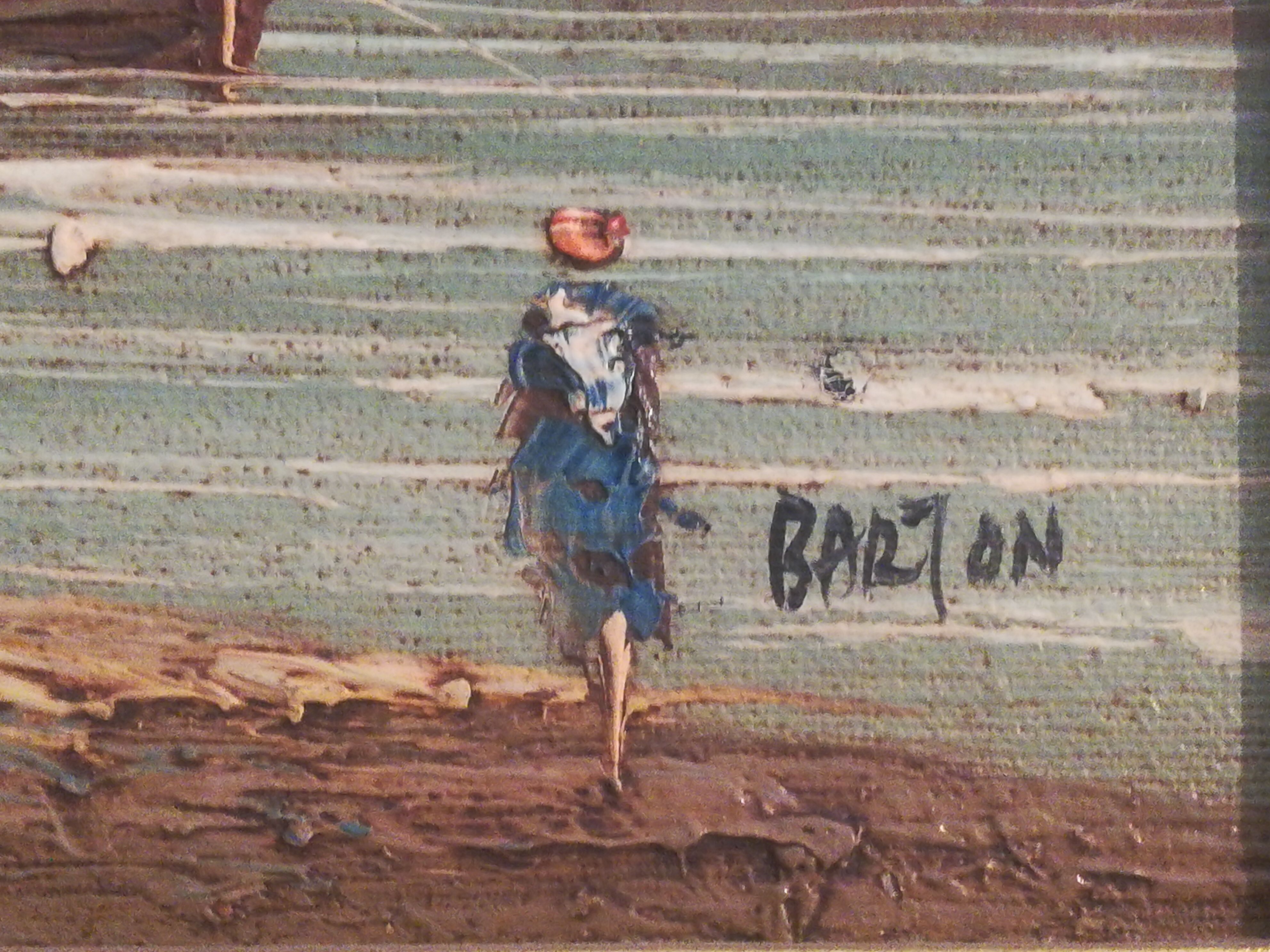 Oil on canvas signed Barton marine in gilded frame