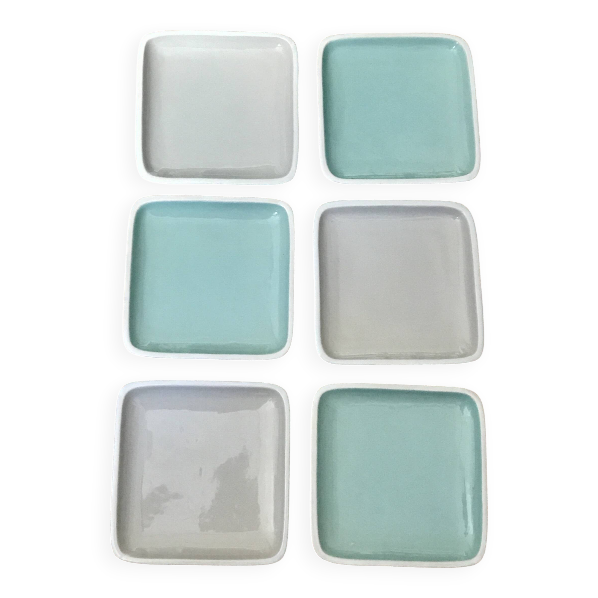 Turquoise and grey square dessert plates
