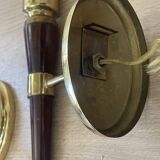 Pair of wall lights in wood, brass, and pink opaline.