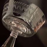 Baccarat, set of 10 engraved crystal champagne glasses from 1900.