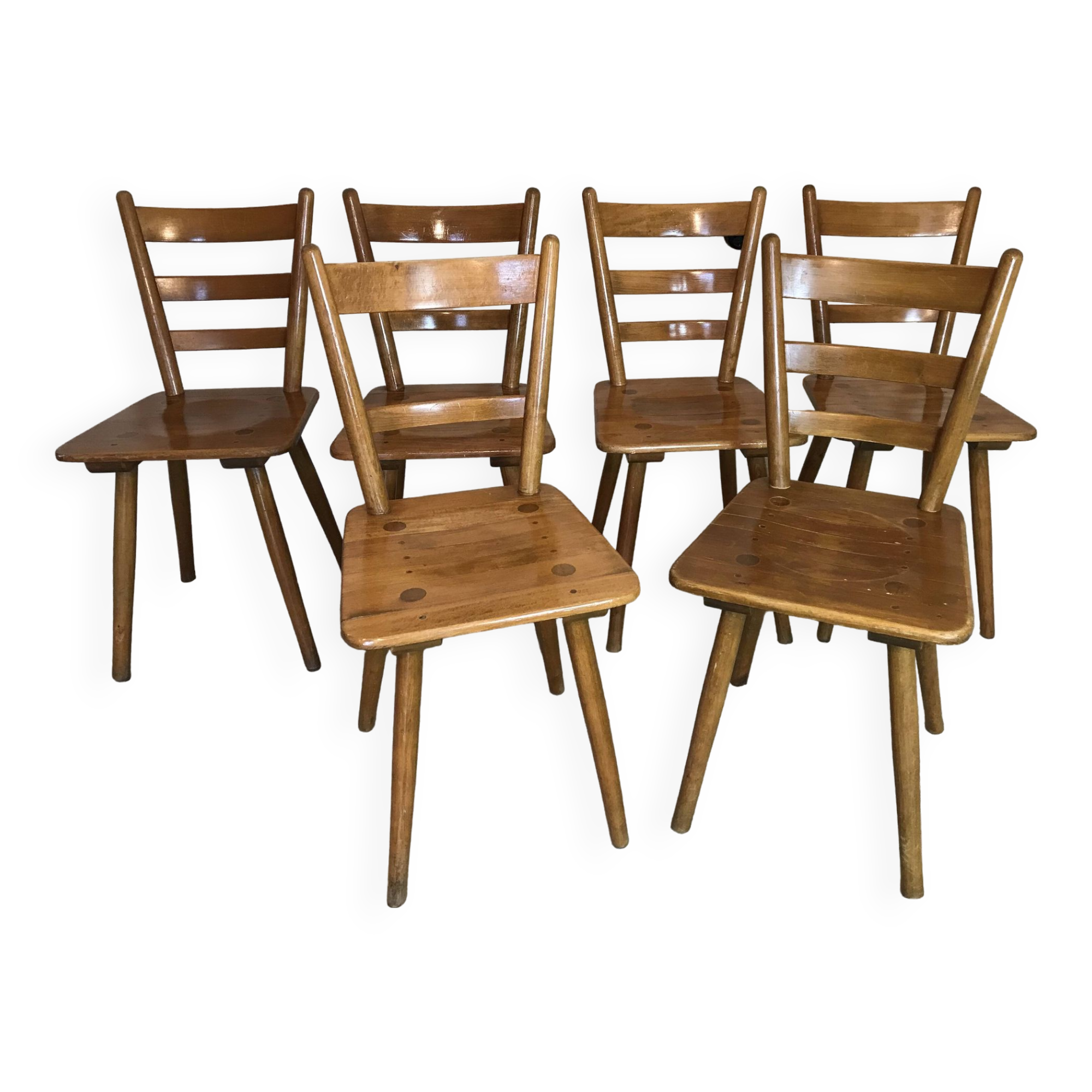 Set of 6 solid beech chairs by Adolf Schneck