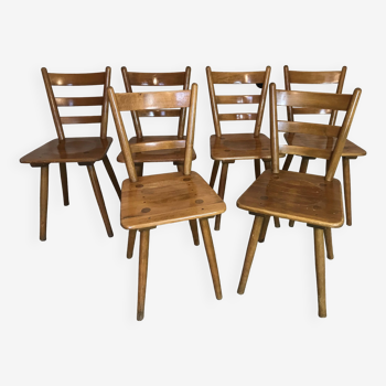 Set de 6 chaises en hêtre massif par Adolf Schneck