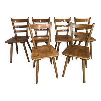 Set de 6 chaises en hêtre massif par Adolf Schneck
