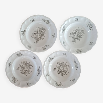 4 plates decorated with Lunéville roses