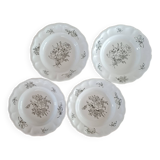 4 plates decorated with Lunéville roses