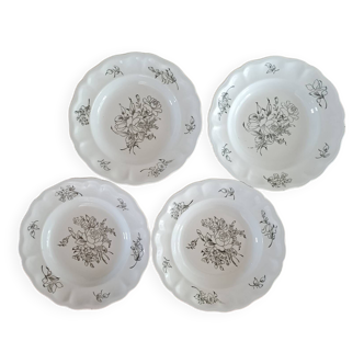 4 plates decorated with Lunéville roses