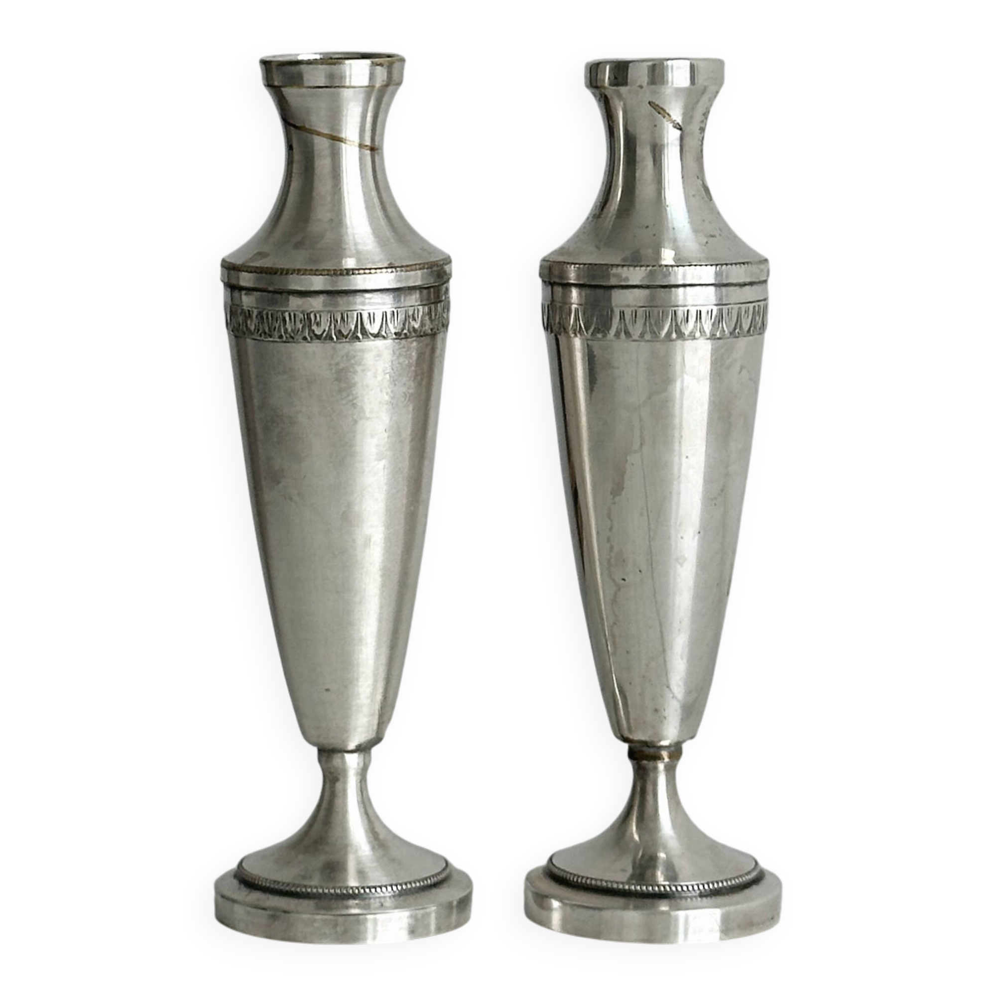 Pair of silver-plated flower vases