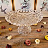 Molded glass compote bowl, geometric decoration