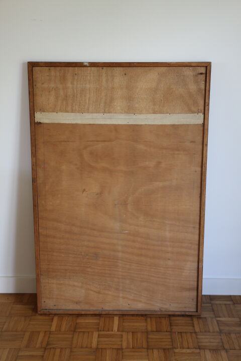 Beveled mirror grooved wood