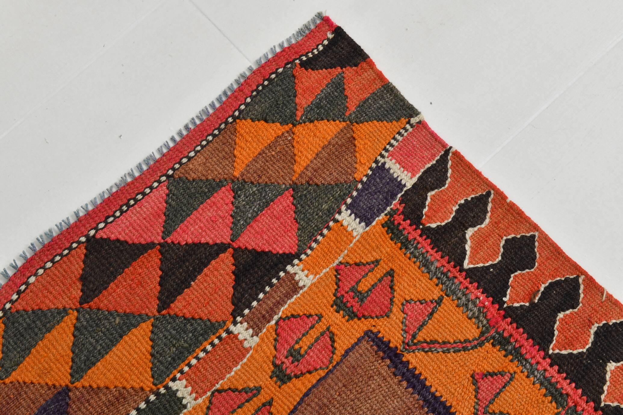 3x11 Orange & Brown Kilim Runner Rug, 88x330Cm