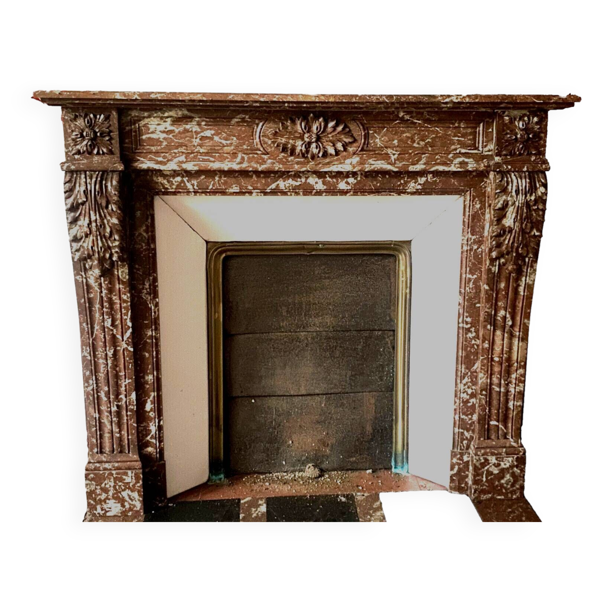 Louis XVI Style Fireplace In Speckled Red Marble 20th Century